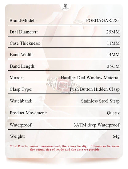 Depiction of the POEDAGAR ladies quartz watch on a wrist, demonstrating its casual yet fashionable appearance, suitable for any occasion.