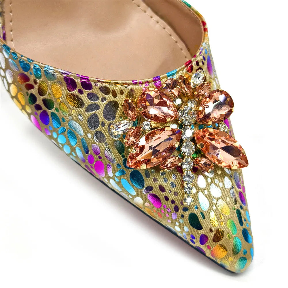 Elegant yellow crystal pointed toe pumps for women, featuring a sleek design and stylish spike heels, perfect for upscale occasions.