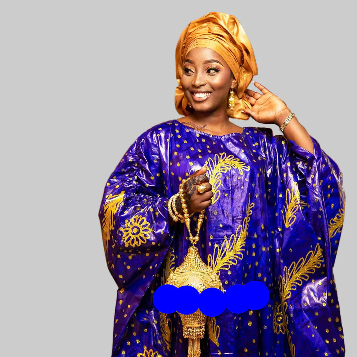 Stunning one-size African gown with stylish embroidery and decorative stones, ideal for weddings, parties, and daily wear.