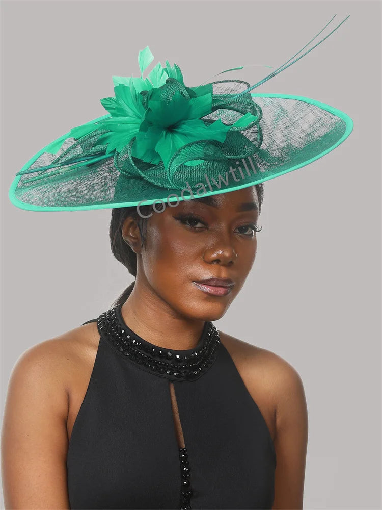 Elegant Royal Ascot large fascinator hat for women, featuring exquisite feathers, perfect for Kentucky Derby, weddings, and stylish parties.