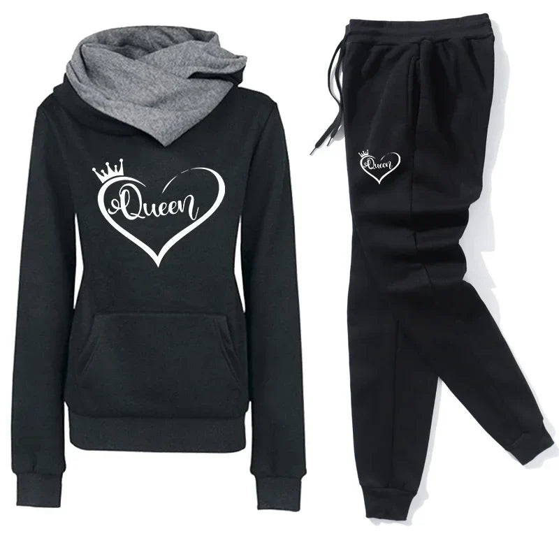 Elegant women's casual outdoor tracksuit featuring a hooded design, drawstring waist, full-length pants, and practical pockets, crafted from premium synthetic fabric for ultimate comfort and style.