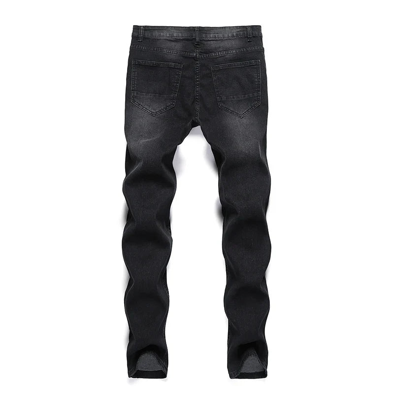 Full-length view of luxury ripped skinny jeans in premium denim, exemplifying contemporary style for men.