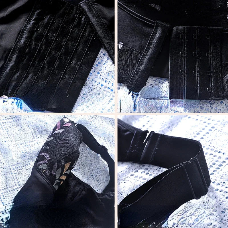 Chic back-closure wireless bra featuring exquisite embroidery, crafted for women looking for a blend of style and support.