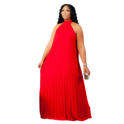 Stunning Floor-Length Halter Maxi Dress, crafted for plus size elegance, ideal for nightclub outings and evening events.