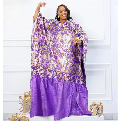 Stunning Luxury African Women Brocade Boubou Dress featuring exquisite Bazin Riche decoration, perfect for parties and special occasions.