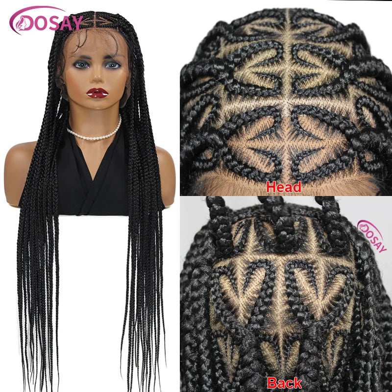 Close-up of the Swiss lace base of a full lace wig, highlighting the transparent lace and beautiful braided texture ideal for a natural look.