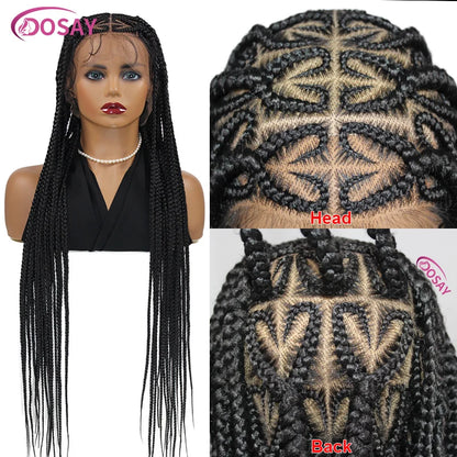 Close-up of the Swiss lace base of a full lace wig, highlighting the transparent lace and beautiful braided texture ideal for a natural look.