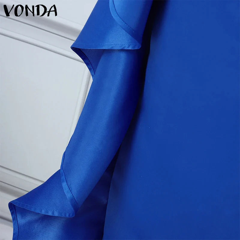 VONDA Women Dress in a solid pattern, featuring an elegant O-neck and three quarter sleeves, epitomising luxury for every elegant moment.