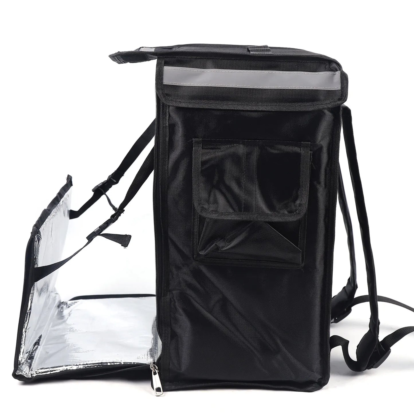 Exquisite image of the foldable 42L waterproof pizza delivery backpack highlighting its modern design, ideal for professional delivery services and in-home celebrations.