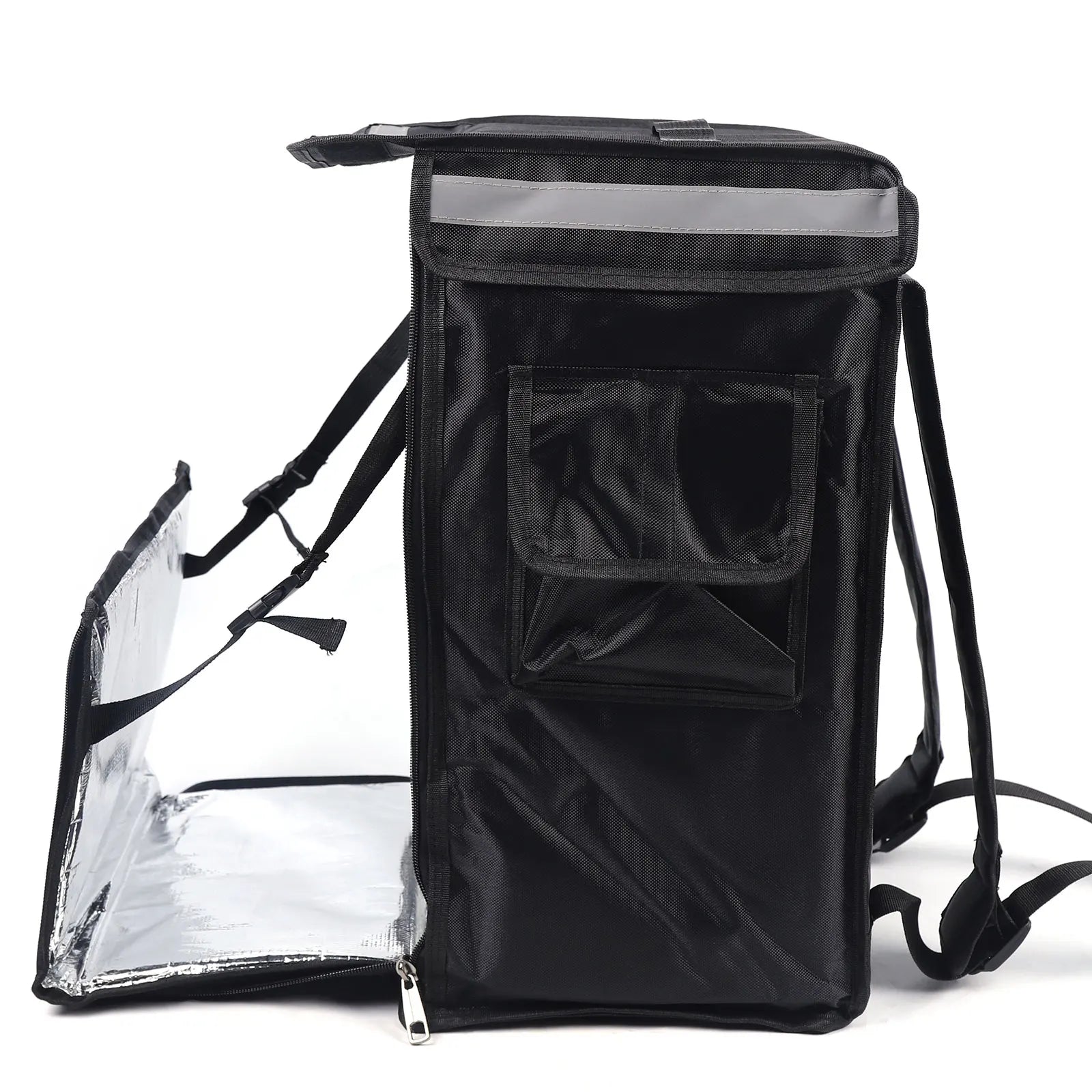 Exquisite image of the foldable 42L waterproof pizza delivery backpack highlighting its modern design, ideal for professional delivery services and in-home celebrations.