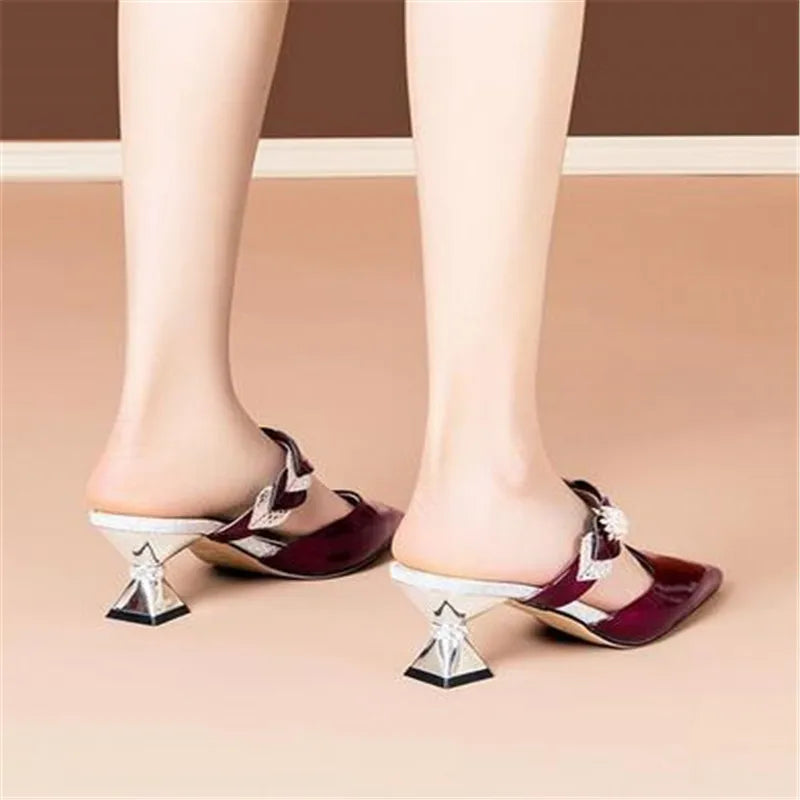 Non-slip high heel women's slippers featuring a chic design, ideal for parties and special events, adorned with beautiful pearls.