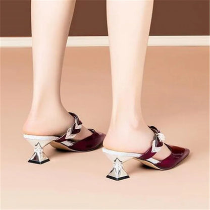 Non-slip high heel women's slippers featuring a chic design, ideal for parties and special events, adorned with beautiful pearls.