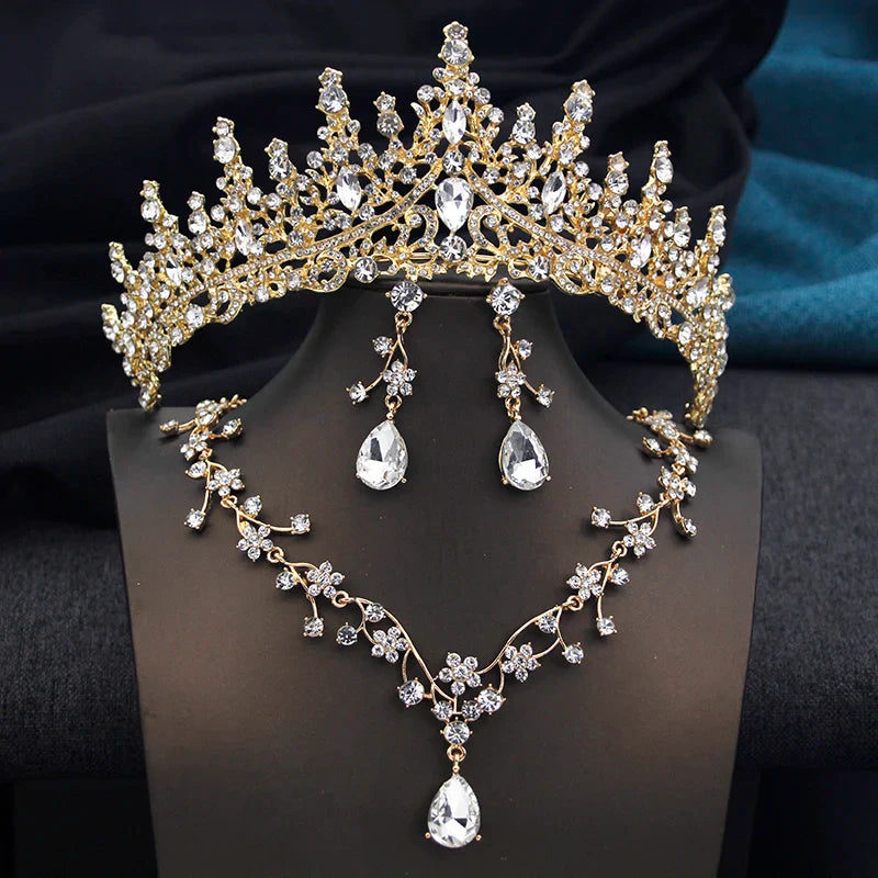 Complete opal green bridal set with tiara, earrings, and necklace, perfect accessory choice for brides and gala events.