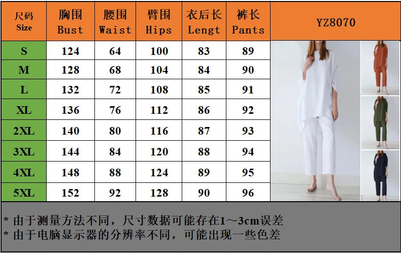 Luxurious polyester fabric blouse and trouser ensemble, featuring a modern pullover and calf-length pants, perfect for sophisticated outings.