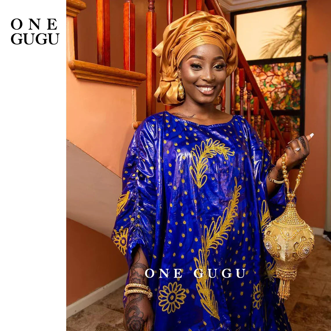 Elegant Premium Nigerian Bazin Riche Dashiki gown in blue with intricate embroidery lace detail, perfect for special occasions.
