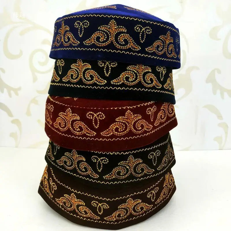 Elegant blue cotton kufi cap for men, artisan-crafted with detailed embroidery, perfect for a formal and sophisticated look.