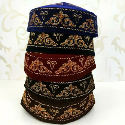 Elegant blue cotton kufi cap for men, artisan-crafted with detailed embroidery, perfect for a formal and sophisticated look.