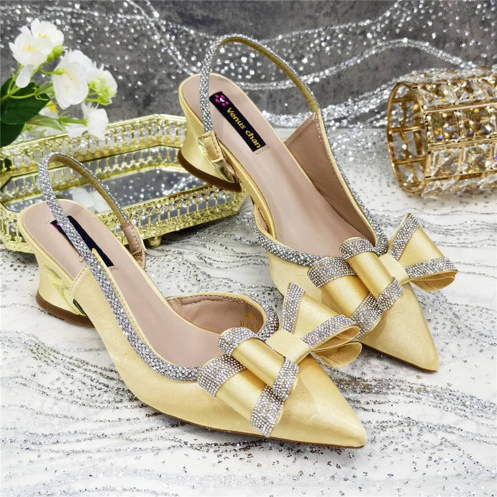 Stylish high-heeled sandals for women with a crystal chain detail, offering a perfect blend of elegance and comfort for festive occasions.