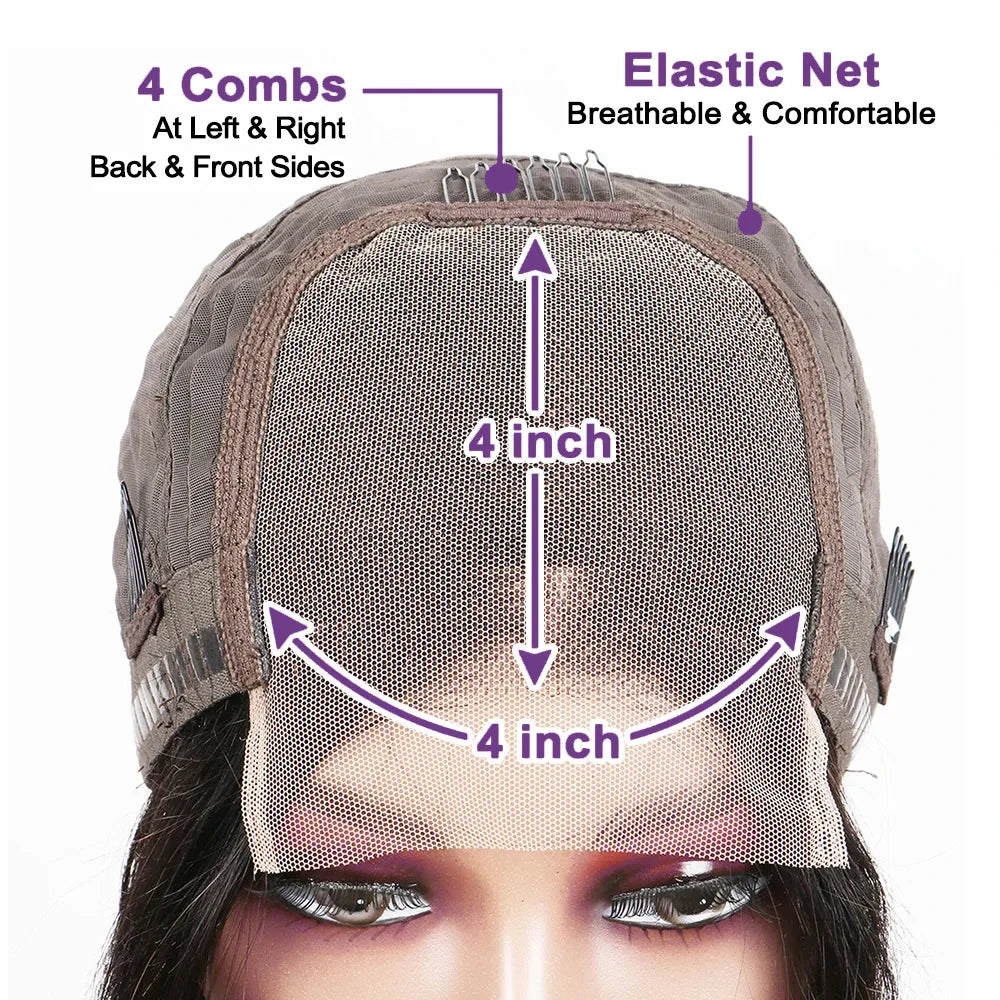 Image depicting the Rich Natural Black colour and short length (4-16 inch) of the Luxurious 13x4 Straight Short Bob Wig, exemplifying modern elegance and style.