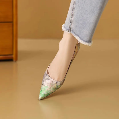 ZHUISHU women's floral slip-on high heels featuring a sophisticated pointed toe design, ideal for spring and autumn fashion.