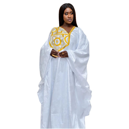Exquisite plus size African Dashiki dress for women, featuring luxurious Bazin Riche embroidery, perfect for elegant party attire.
