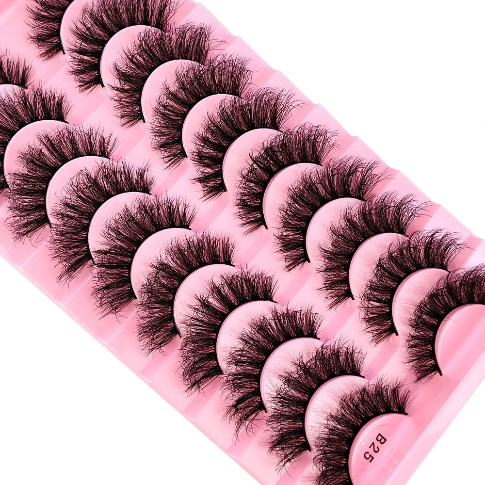 Luxurious 3D faux mink lashes set featuring 10 pairs of fluffy, dramatic, and wispy false eyelashes, perfect for enhancing your makeup look.