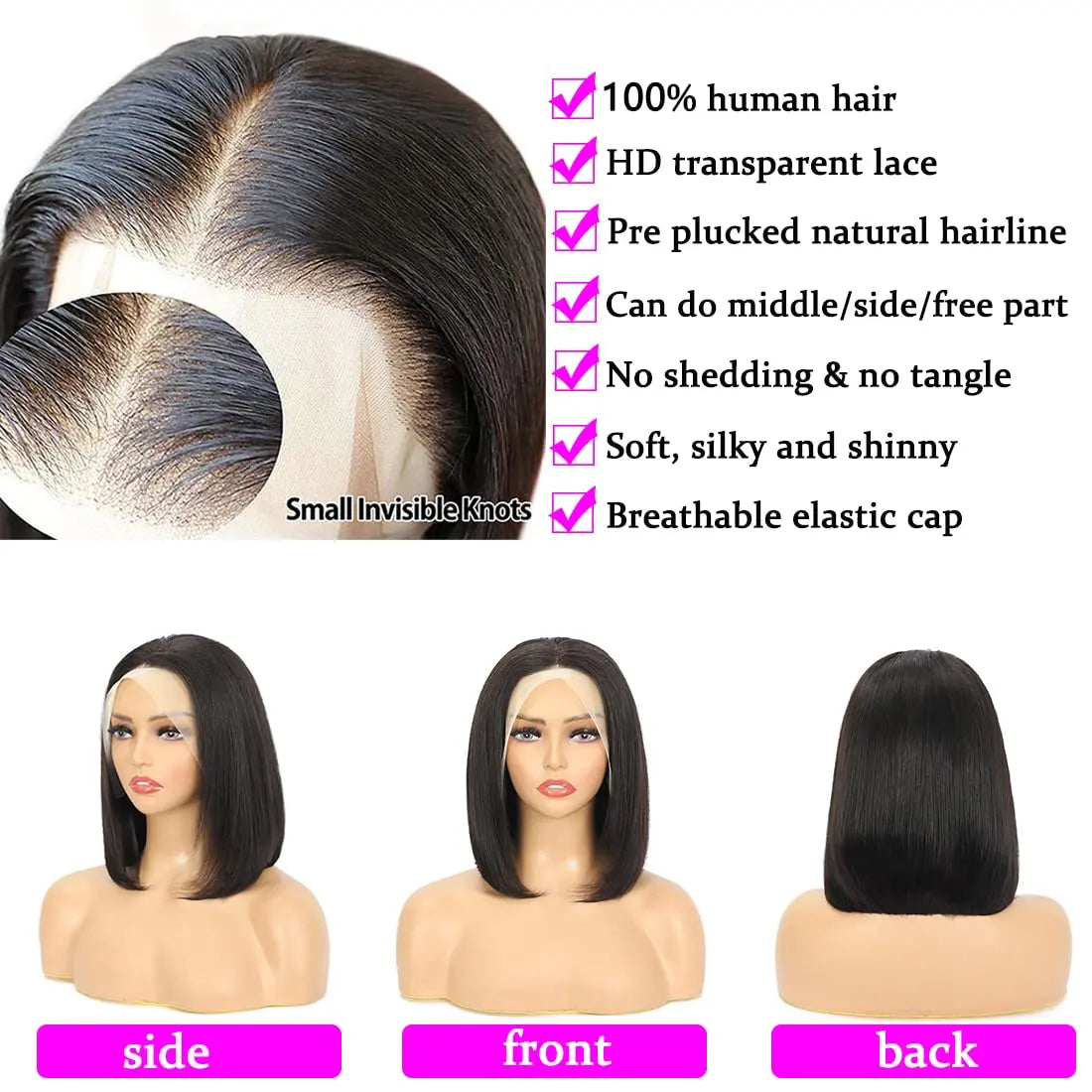 Elegant Brazilian Remy human hair bob wig displayed on a mannequin, demonstrating its luxurious straight texture.