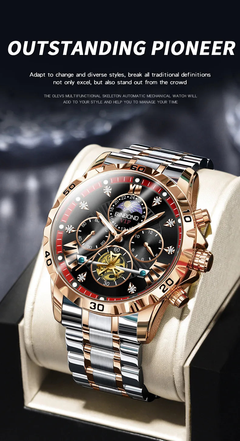 Impressive water-resistant stainless steel watch with polished finish, designed for durability and elegance, ideal for the modern gentleman.