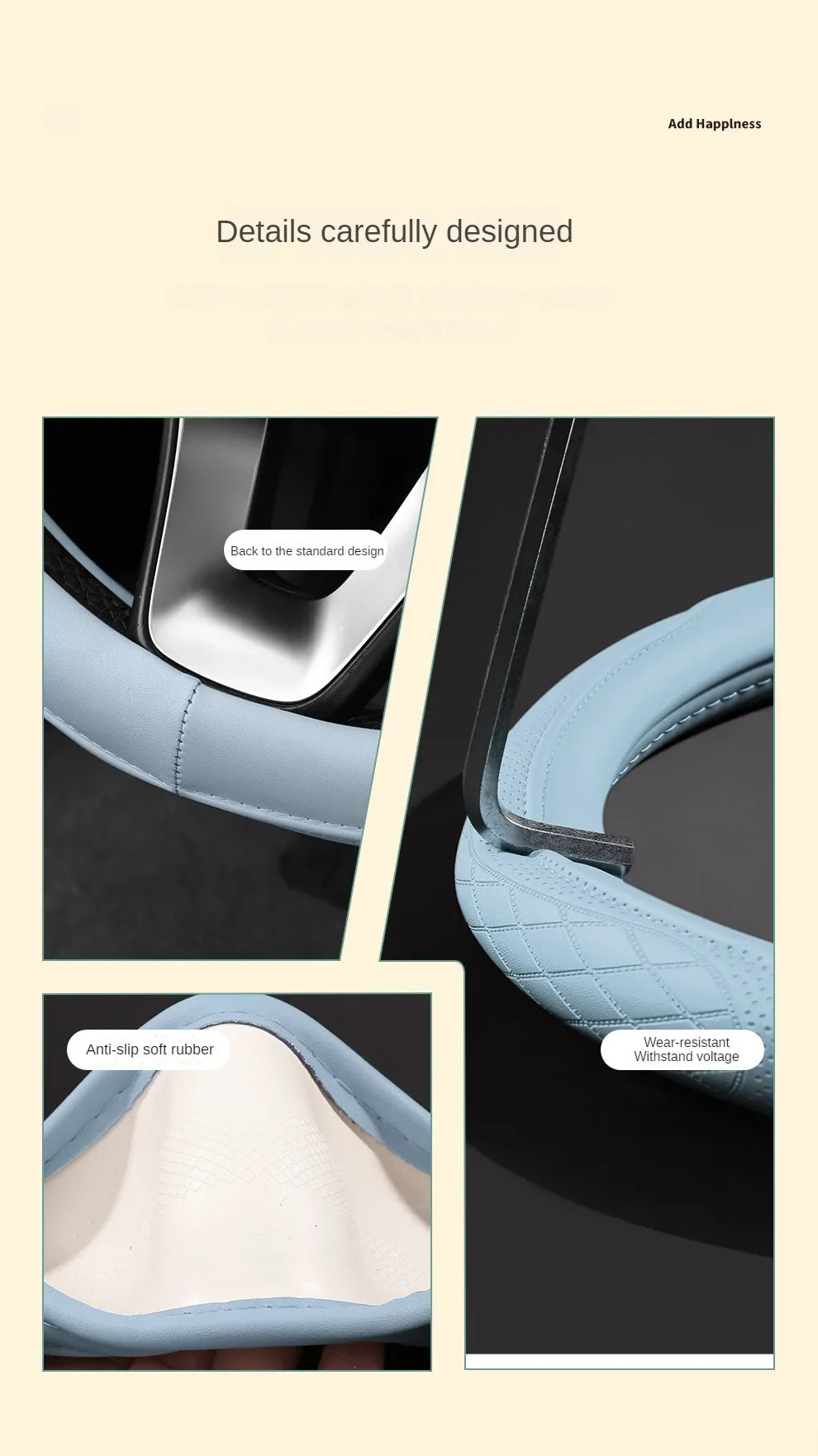 Stylish Napa leather steering wheel cover displayed in a car interior, illustrating its elegant texture and luxurious appeal, ideal for modern vehicles.