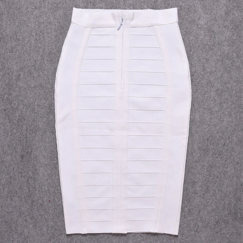Elegant HQBORY Women's High Waist Nude Bandage Pencil Skirt, perfect for the sophisticated office lady, showcasing a slim fit design and knee-length silhouette.