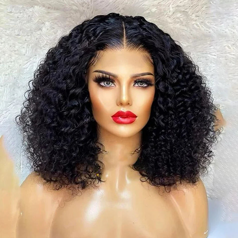 Glueless Water Wave HD Lace Frontal Bob Wig crafted from Brazilian Remy Hair, showcasing luxurious natural wavy curls in a stylish bob cut.