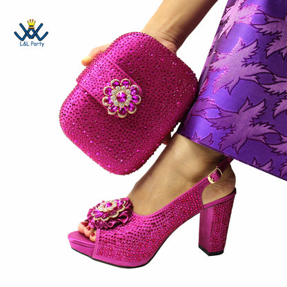 Luxury magenta peep toe party pumps featuring exquisite crystal detailing, perfect for stylish women.