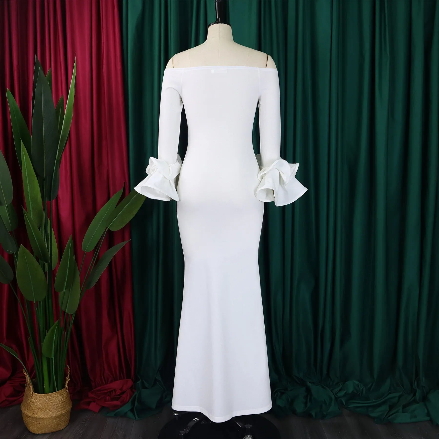 Chic detailing of the FairyShely Plus Size Dress, featuring refined draped design and O-neckline, perfect for sophisticated spring occasions.