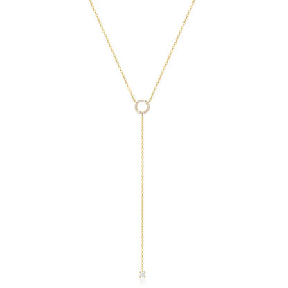 Stylish S925 Sterling Silver Double-Deck Necklace draped elegantly, featuring a long O-chain and sparkling zircon, ideal for special occasions and gifting.