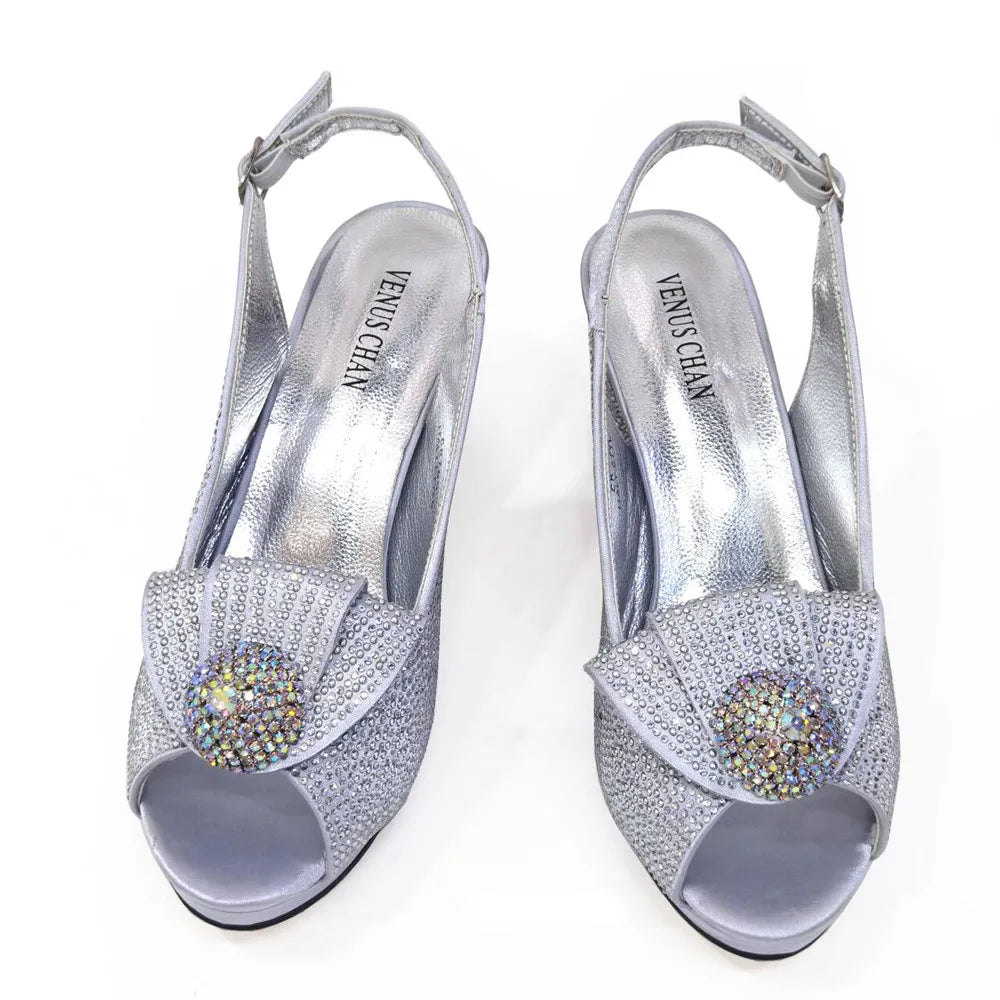 Stylish Venus Chan golden wedding shoes set against a lavish backdrop, emphasizing elegance and luxury.