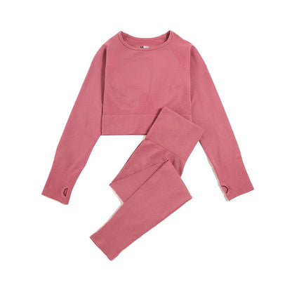 Luxurious WAREBALL women's seamless yoga set in elegant green, featuring a sports bra and leggings, perfect for upscale fitness enthusiasts.