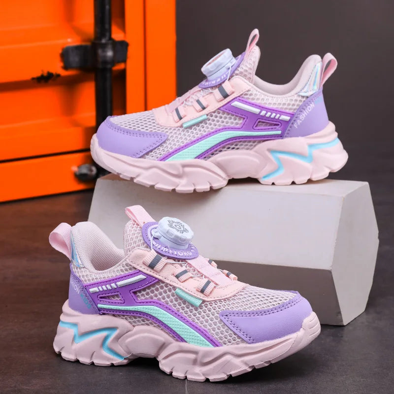 Luxurious black mesh casual running shoes for boys, featuring innovative anti-slippery sole and mesh lining, ideal for active youths aged 7-13.