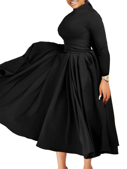 Side view of Wmstar Plus Size Women's African Dress worn at a party, exemplifying chic style with a slight stretch design for a flattering fit.