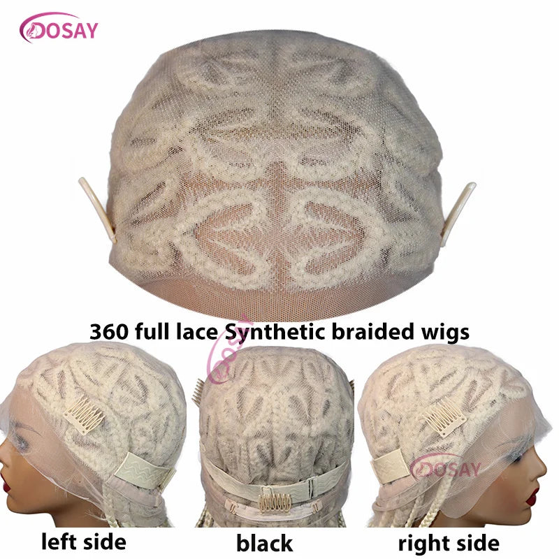 Detailed view of the 360 full lace design of the 36-inch Premium Heart Box Braided Lace Front Wig, representing high-quality synthetic lace and excellent style versatility.
