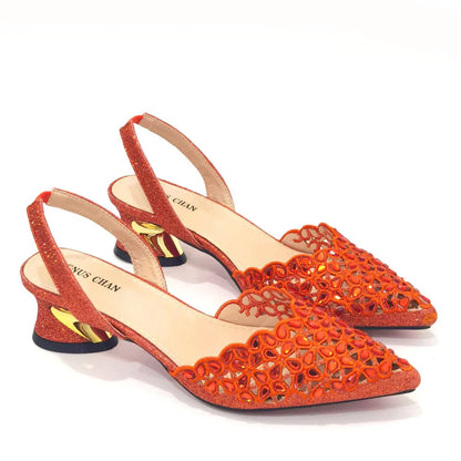 Luxury women's hollowed out rhinestone embroidery shoes in gold, designed for elegance at parties.