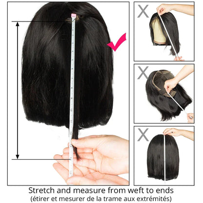 Model wearing a Luxury Short Bob Lace Frontal Wig, demonstrating its natural movement and shine with an average cap size.