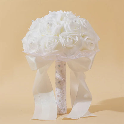 Handmade elegant foam rose wedding bouquet, ideal for brides and bridesmaids, measuring 24x16cm, crafted from high-quality polyester in luxurious design.