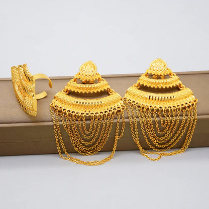 Stylish Geometric African Gold Drop Earrings featuring long tassels, perfect for enhancing elegance on special occasions.