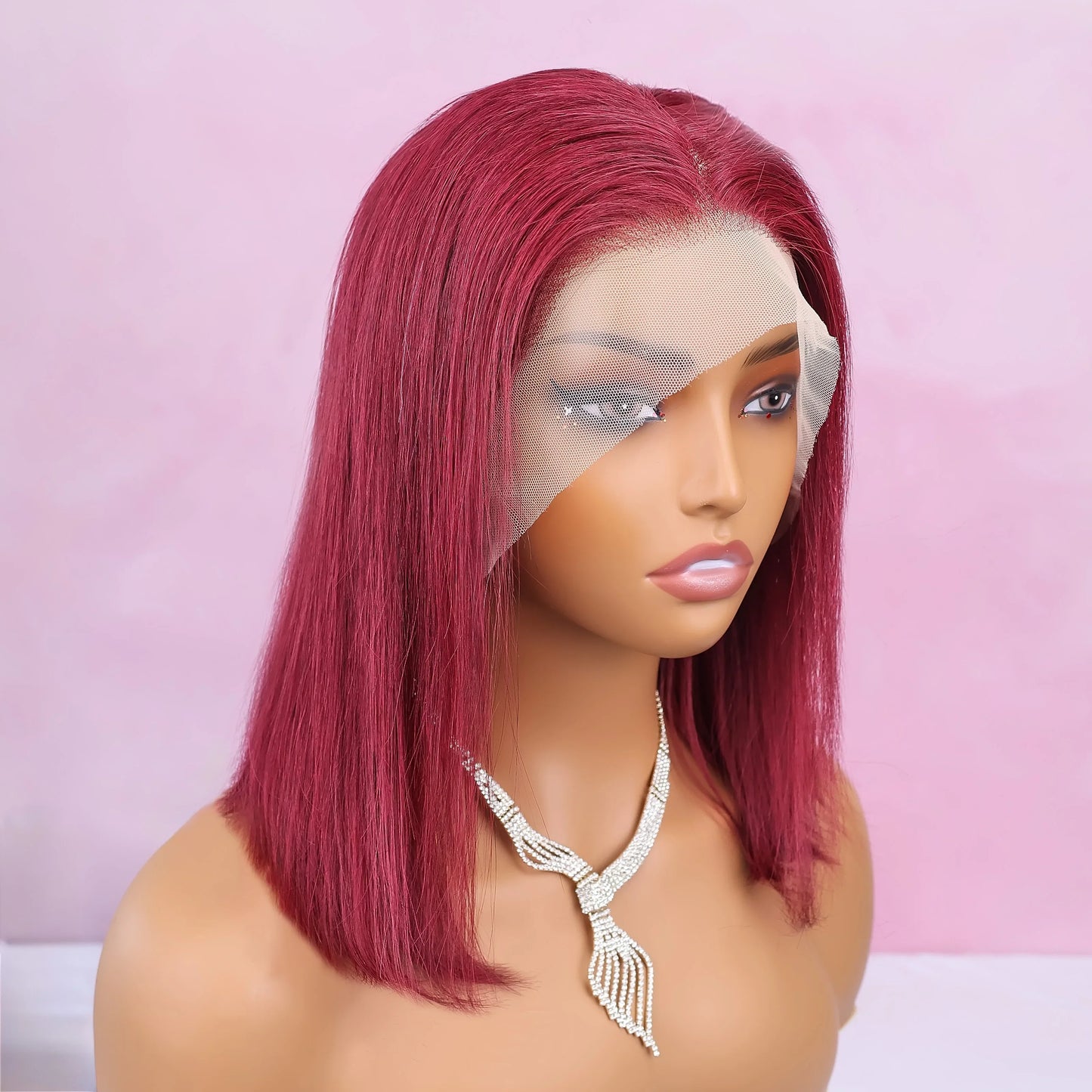 Versatile styling options showcased with the 99J Burgundy Pre Plucked Human Hair Wig, designed for comfort and a flawless finish, suitable for various occasions.