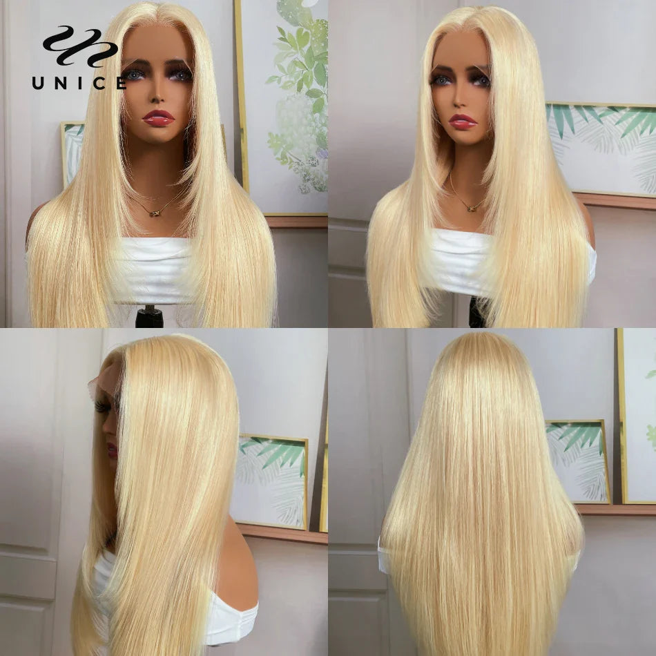 Glamorous styling of the 26-inch Unice 613 Blonde Straight HD Lace Wig, ideal for adding length and elegance to any outfit.