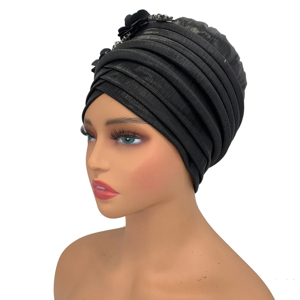 Elegant head wrap designed for middle-aged women, providing comfort and style with its slight stretch and classy aesthetic.