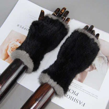 High-quality women's half finger gloves made from genuine mink fur, offering a fashionable touch for winter styling.