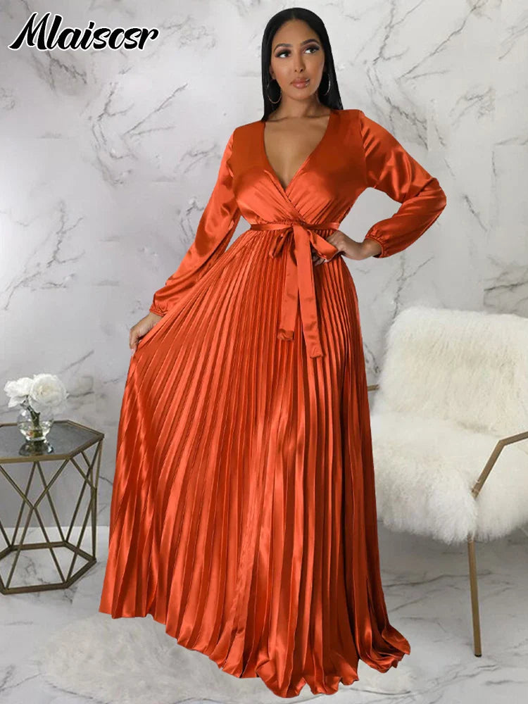 The flowing silhouette of the Mlaiscsr Women's Floor-Length Dress, epitomising sophistication and style for special events.