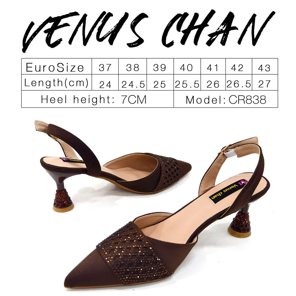 Elegant wine colour heeled shoes with sparkling rhinestones, designed for Nigerian women, showcasing a luxurious style for weddings and parties.