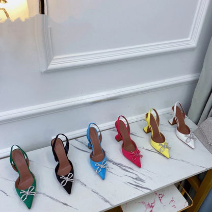 Elegant Luxury Women's Rhinestone Bow Stiletto Heels Sandals with Pointed Toe and 8cm High Heel, Fashion Statement for Summer Events